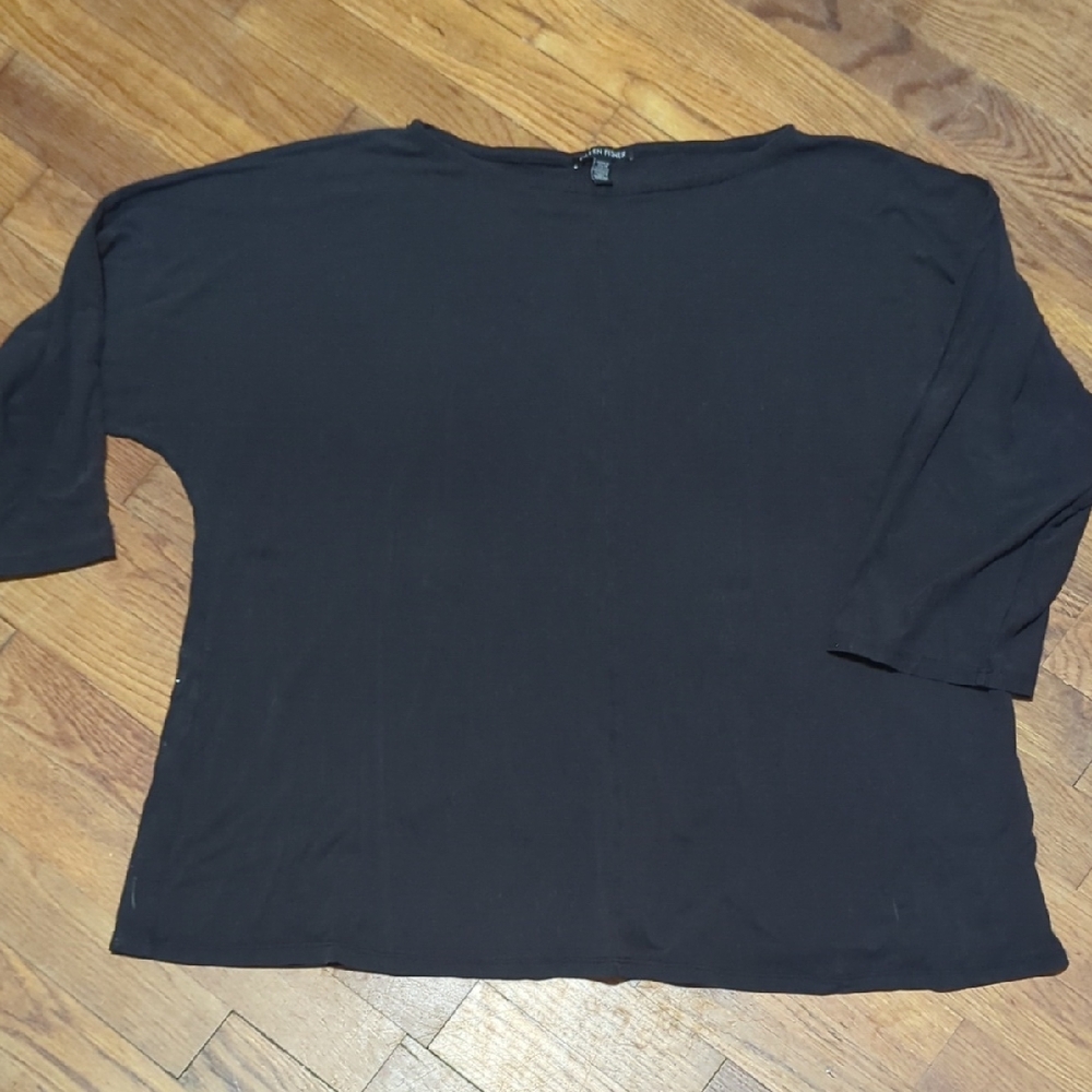EILEEN FISHER 3/4 Sleeve TEE Black SZ L